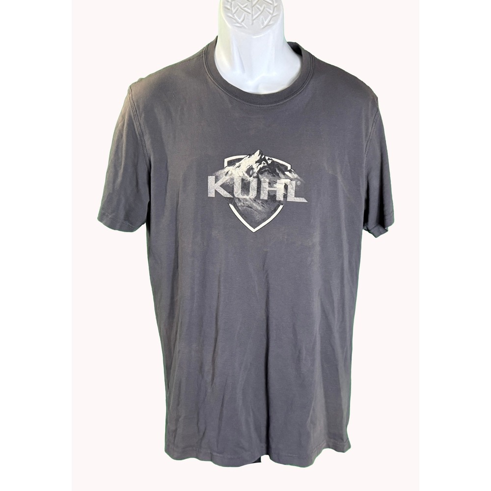 KUHL Graphic T-Shirt Mens L Gray Wildfibre Organic Cotton Mountain Shield Logo